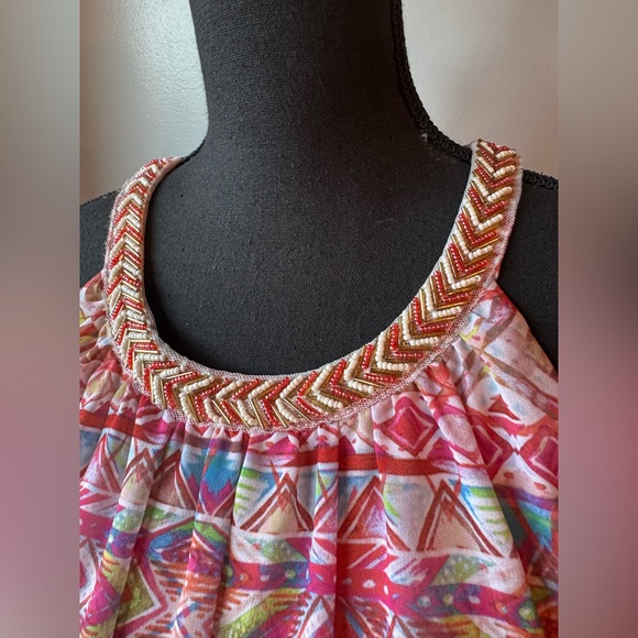 Neiman Marcus colorful beaded neck halter dress size 14 - Picture 2 of 8
